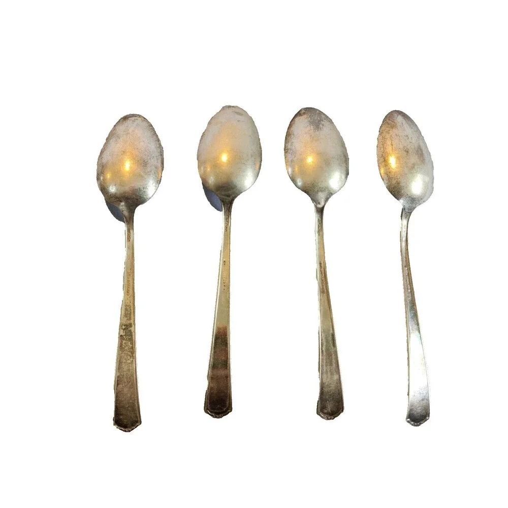 4 VTG Wm Rogers Silver Plate Soup Spoons Sectional Heavy Triple Plate Flatware